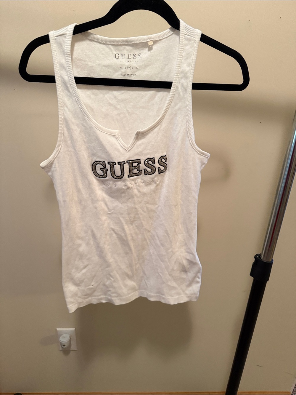 GUESS White Tank with Black Logo Embroidery